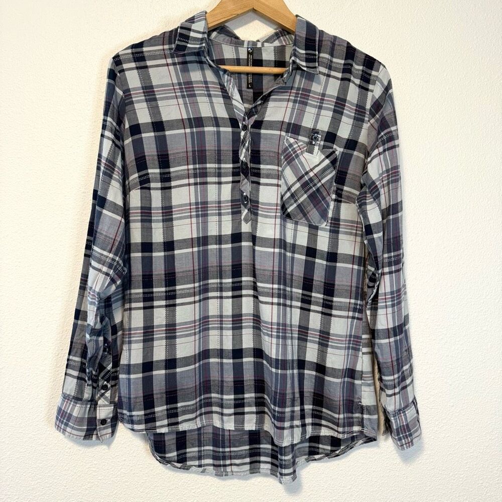 Kuhl Spektra Long Sleeve 1/4 Button Plaid Popover Top Size Large
